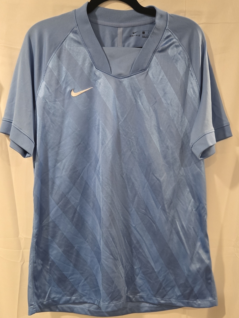 Nike Dri-FIT Men's Light Blue Diagonal Striped Soccer Jersey